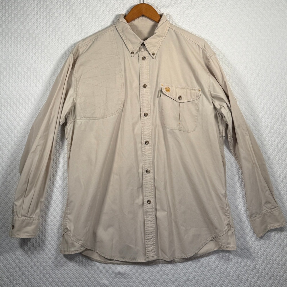 Beretta Mens Tan Cotton Long Sleeve Shooting Shirt Quilted Pad Vented Back XL